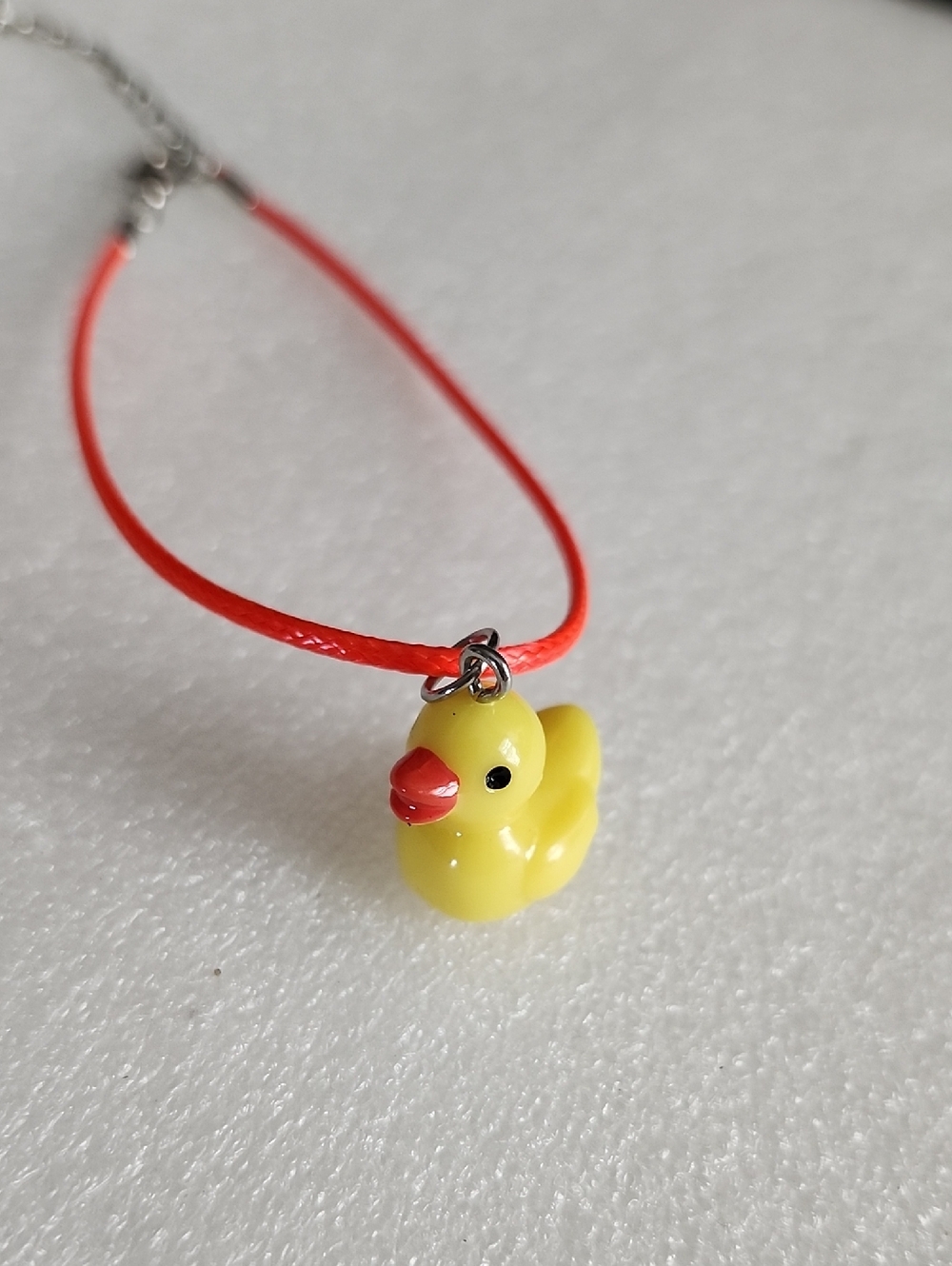 Playful Yellow Duck Charm Bracelet / Anklet on Neon Orange Cord